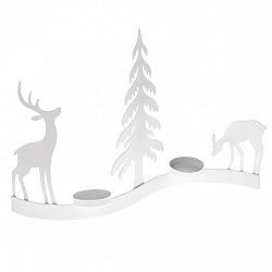 Kovový svietnik na čajové sviečky Sobi v lese biela, 31,5 x 19,5 cm
