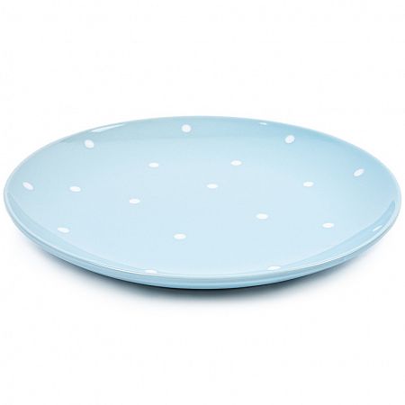 Keramický plytký tanier s bodkami, sv. modrá